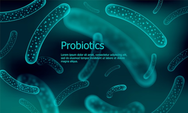 Batteri 3d a basso contenuto di poli probiotici. flora di digestione normale sana della produzione di yogurt nell'intestino umano.