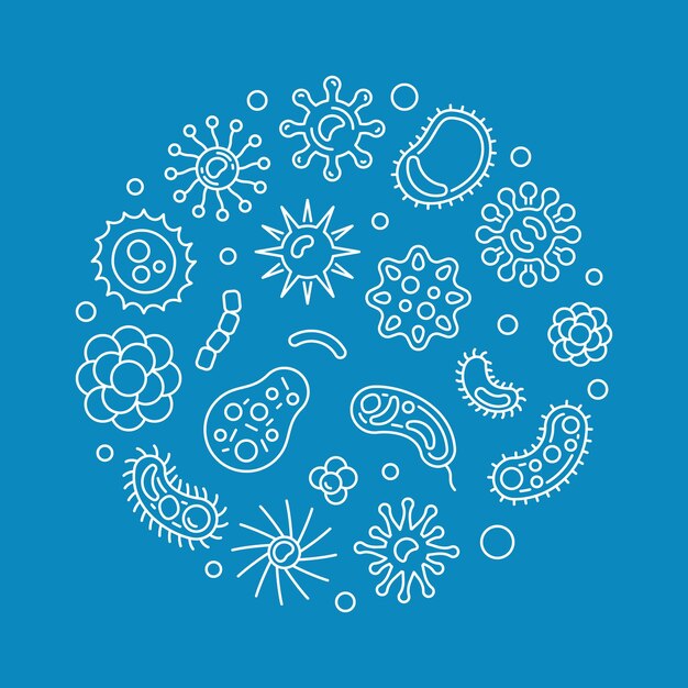 Vector bacteria circular vector blue outline concept illustration