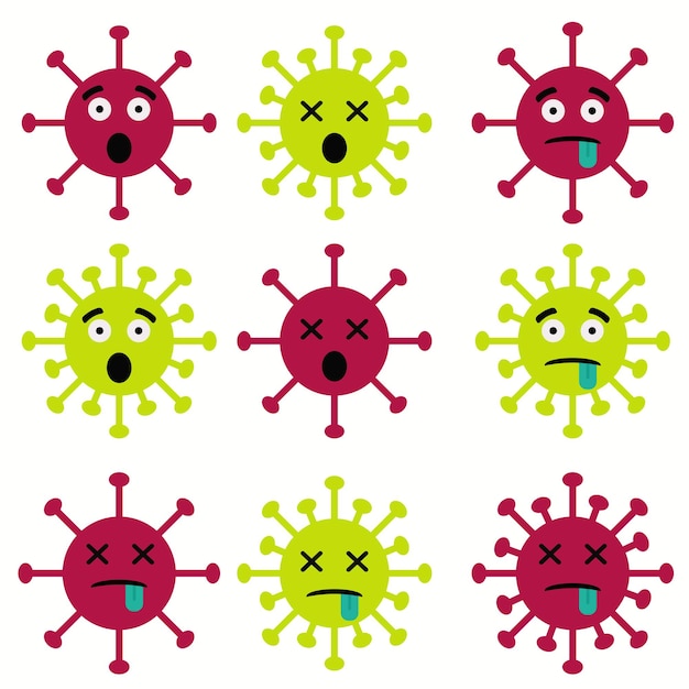 Bacteria cute colored germs set of emotional microorganisms