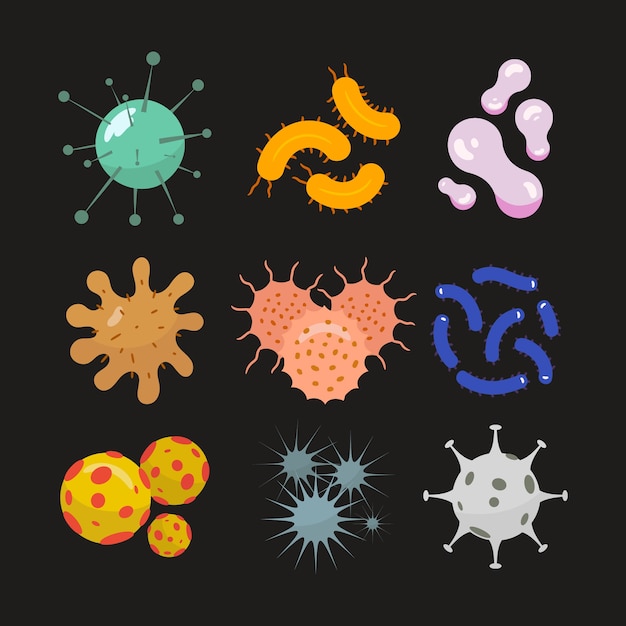 Bacteria and germs colourful flat design set