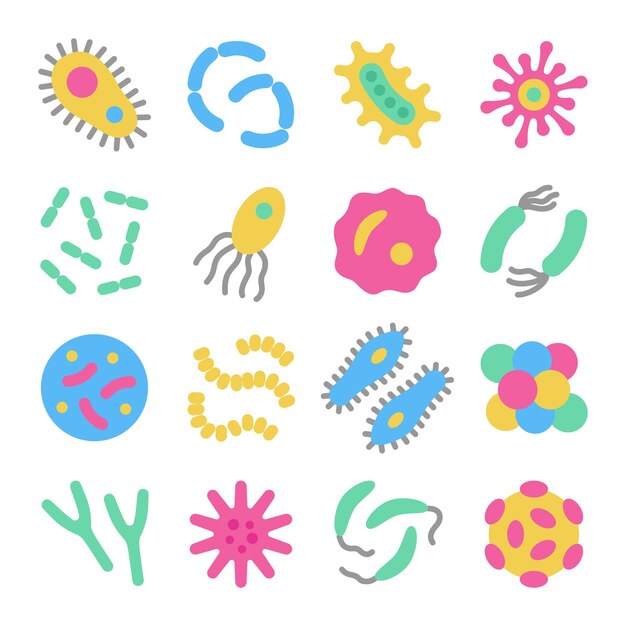 Vector bacteria microbe virus colorful vector icon set