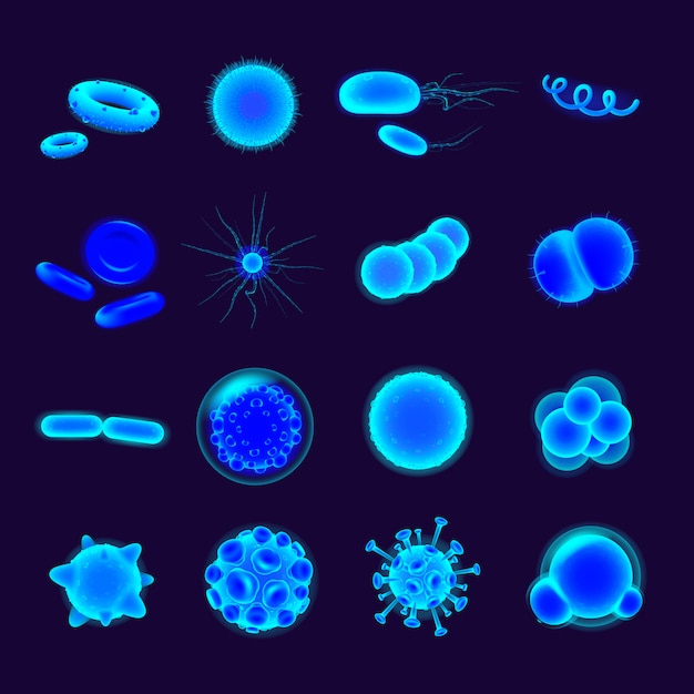 Bacteria realistic icons set