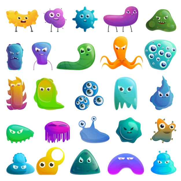 Bacteria set, cartoon style