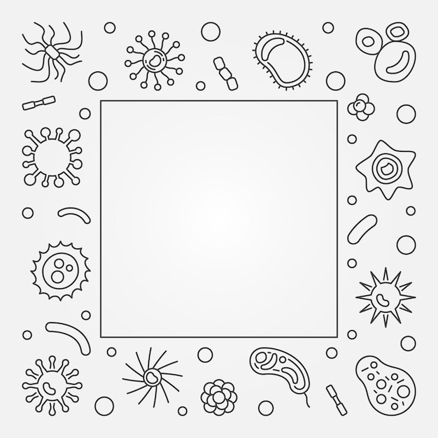 Bacterial cells square frame Vector concept line illustration