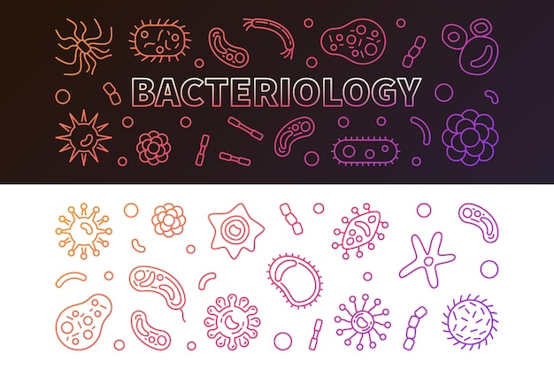 Набор красочных баннеров бактериологии векторная иллюстрация контура