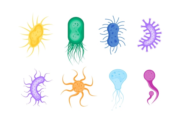 Vettore batteri e germi icona di microrganismi illustrazione di batteri e microbi organismo allergene