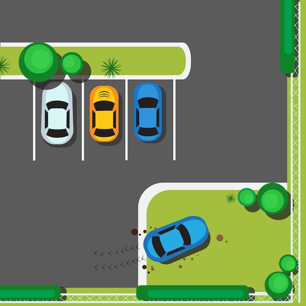 Vector bad city parking blocking cars concept top angle view