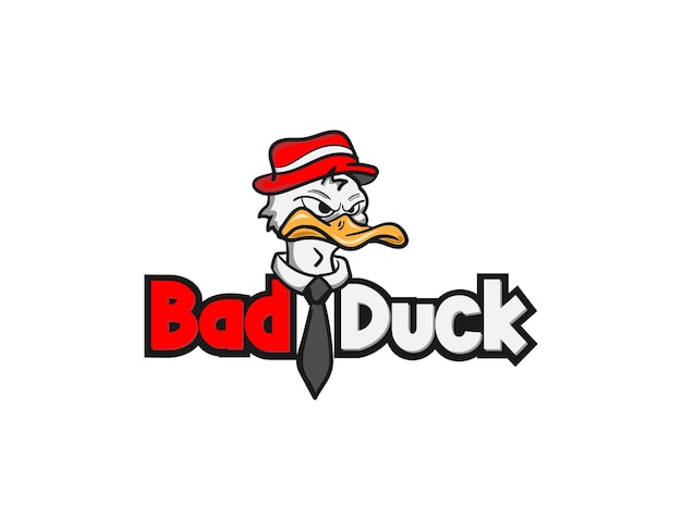 Vettore bad duck wearing neck tie modello di progettazione del logo
