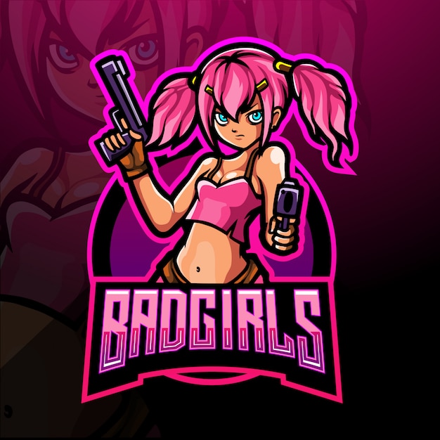 Vettore bad girl esport logo design mascotte