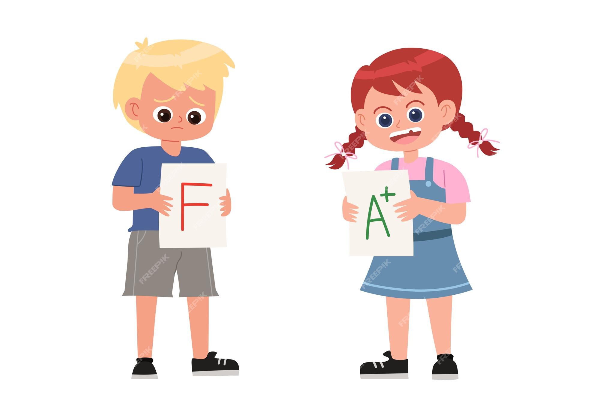 Premium Vector | Bad and good grade kids cartoon vector Premium Vector | Bad and good grade kids cartoon vector