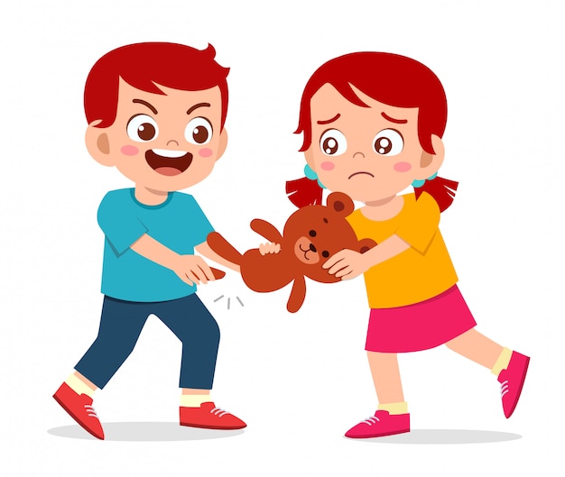 Bad little kid boy bully his friend illustration