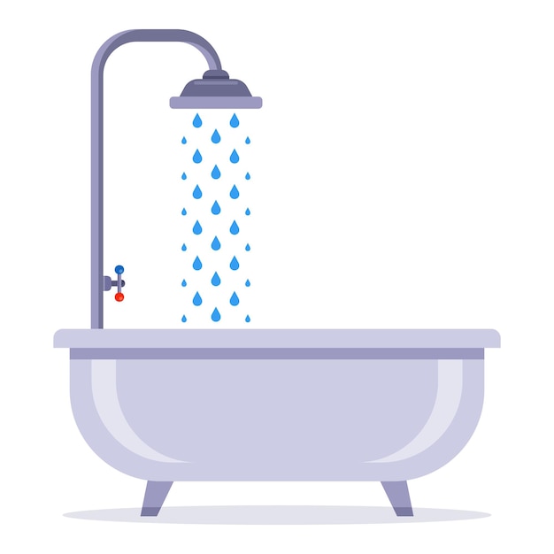 Bad met een kraan met water. wassen in de douche. platte vectorillustratie.