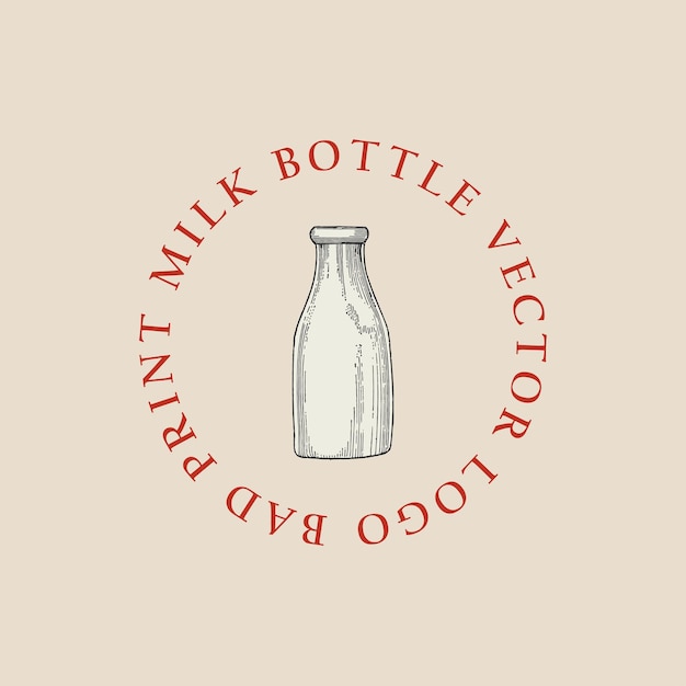 Bad print milk bottle old retro vintage illustration poster template design vector elements