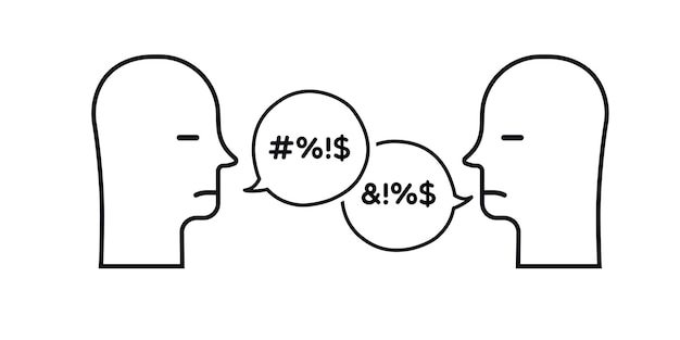 벡터 나쁜 맹세 연설 거품 두 사람이 손으로 그리는 선 스타일