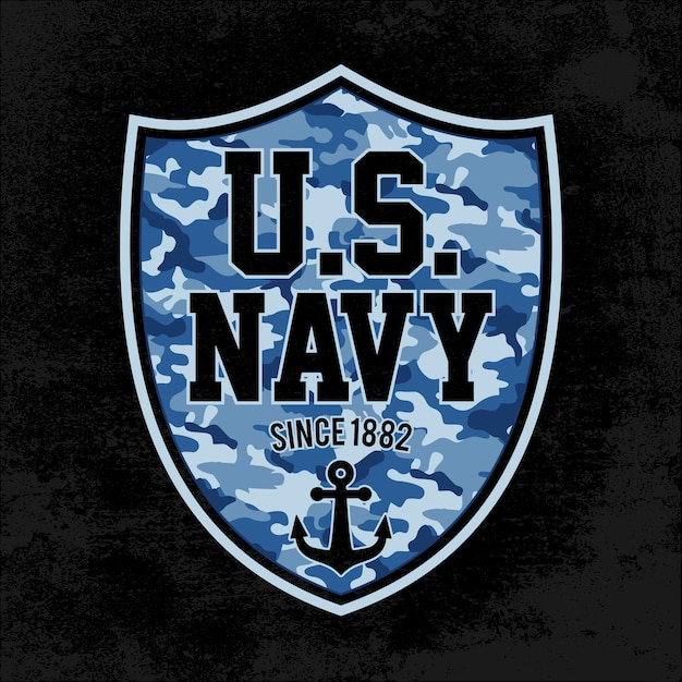 Vettore distintivo della marina americana marina degli stati uniti con camuffamento e sfondo nero