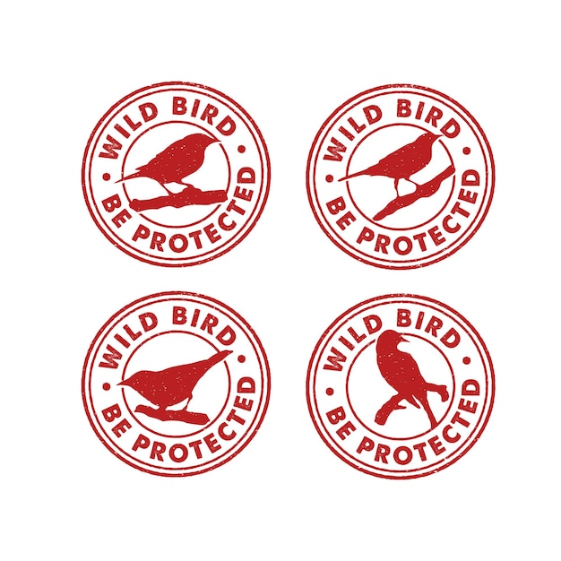 Badge bird illustration for stamp wild bird protected premium vector