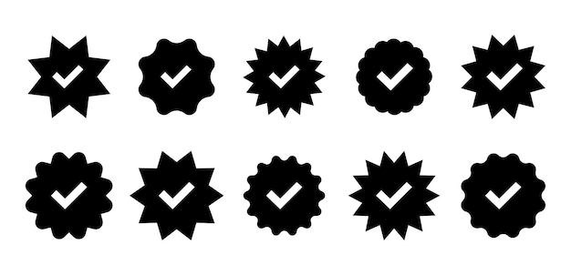 Badge check icon black. Verified badge profile set. Vector illustration