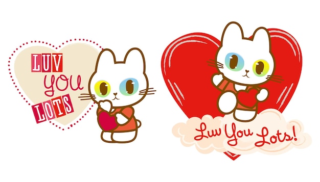 Vector badge of cute cat with love design