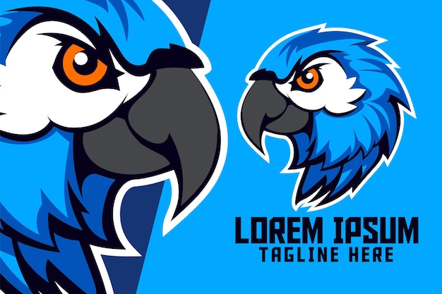 Badge Emblem of Parrot Mascot Logo A Blue Bird Icon in Sport and Esport Animal Template