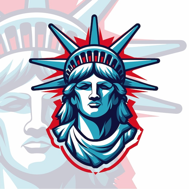 Badge Emblem and TShirt Printing Statue of Liberty in USA Colors Mascot Logo Design Vector