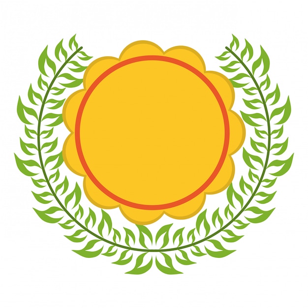 Значок эмблема с венком из листьев
