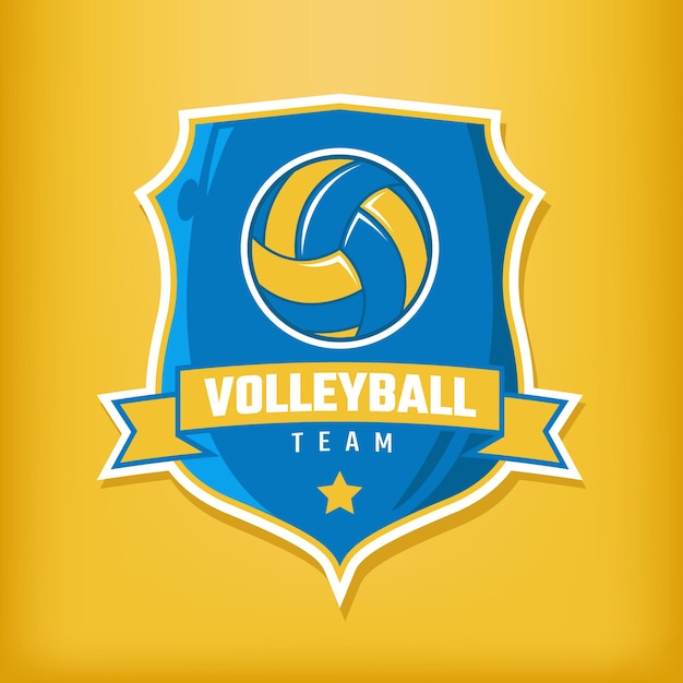 Badge logo design with volleyball on yellow background