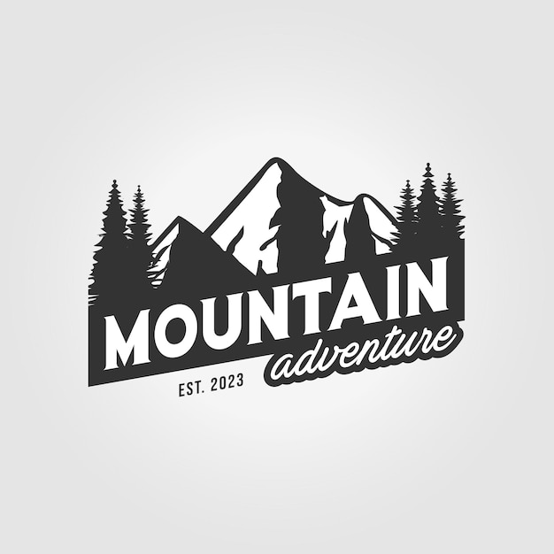 Badge mountain logo with pines tree vector design illustration