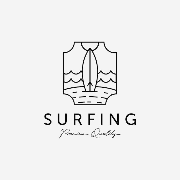 익스트림 스포츠 서핑 로고의 휴가 해변 서핑 라인 아트 벡터 로고 그림 디자인의 배지