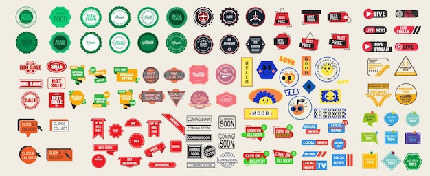 Badge set symbol element design icon and label quality emblem sticker premium business banner