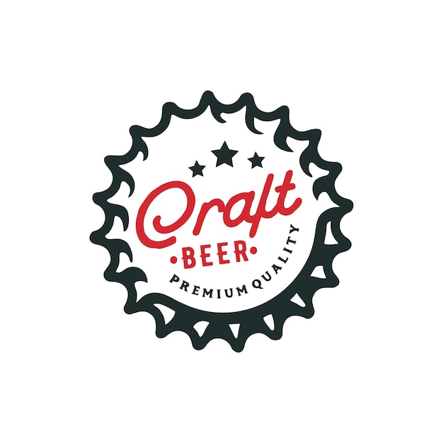 Craft Beer 텍스트와 별표 벡터 일러스트와 함께 배지 모양의 맥주 병 뚜껑