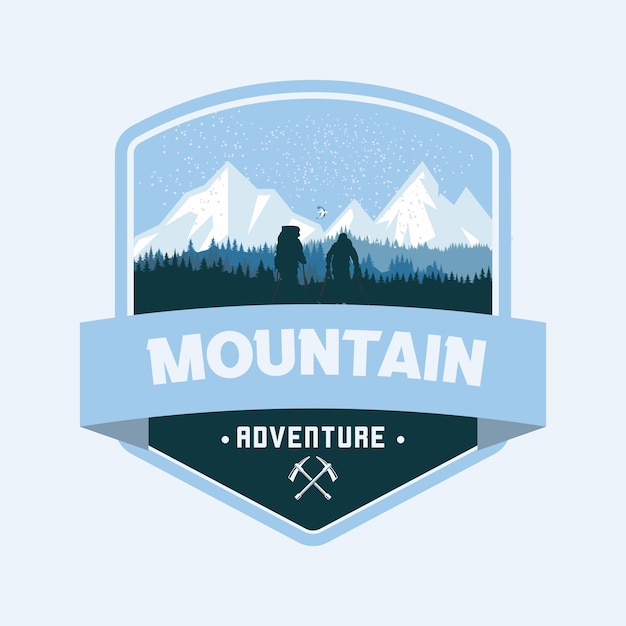 Badge vector illustration of mountains in winter