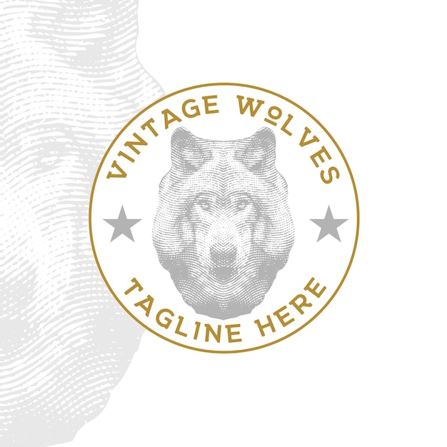 Вектор Нагрудный знак винтажный штамп голова волка с царапанным стилем