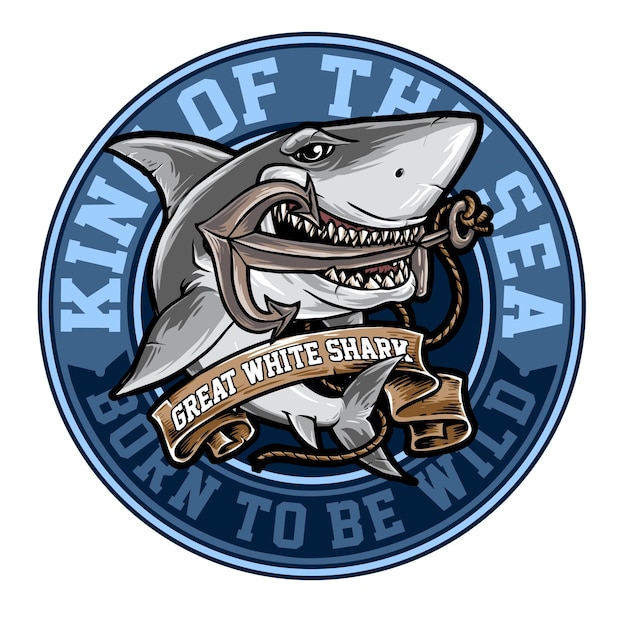 badge of white shark with anchor illustration