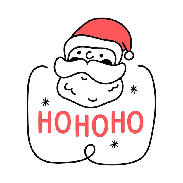 Badge with santa's face hohoho Hand drawn illustration for greeting card stickers