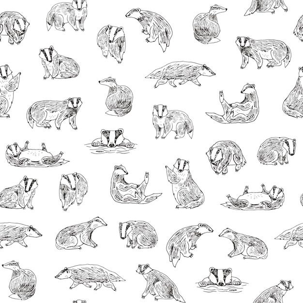 Badger forest animal vector seamless pattern