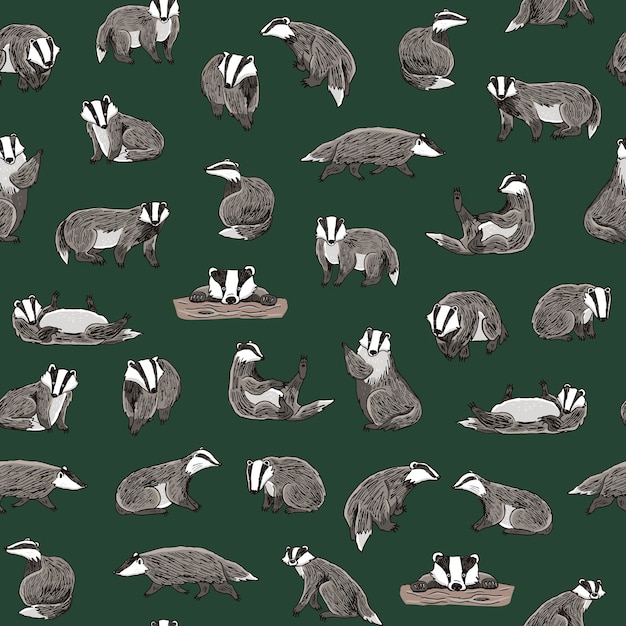 Vector badger forest animal vector seamless pattern