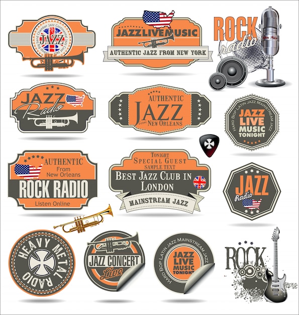 Badges en labels voor jazzmuziek