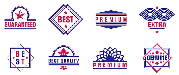 Collezione di badge e loghi per diversi prodotti e attività commerciali, set di emblemi vettoriali della migliore qualità premium, elementi di design grafico classici, insegne e premi.