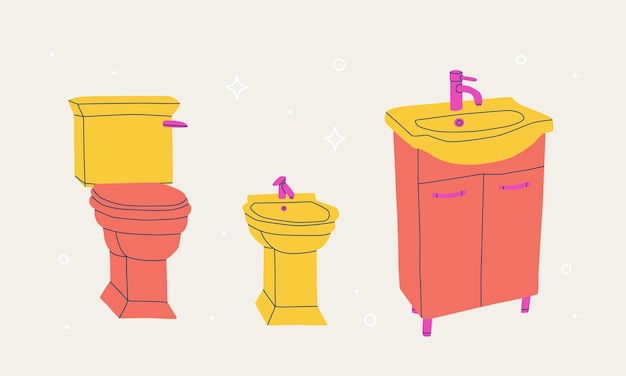 Badkamermeubels Gootsteen toilet en bidet Vector geïsoleerde illustratie