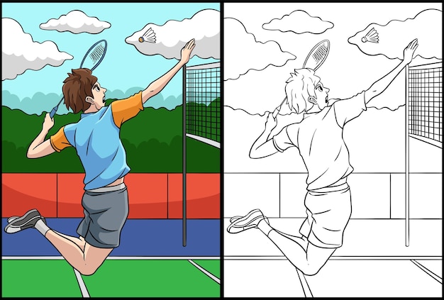 Badminton Coloring Page Colored Illustration