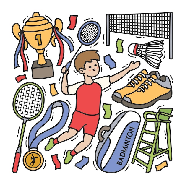 Illustrazione di doodle di badminton