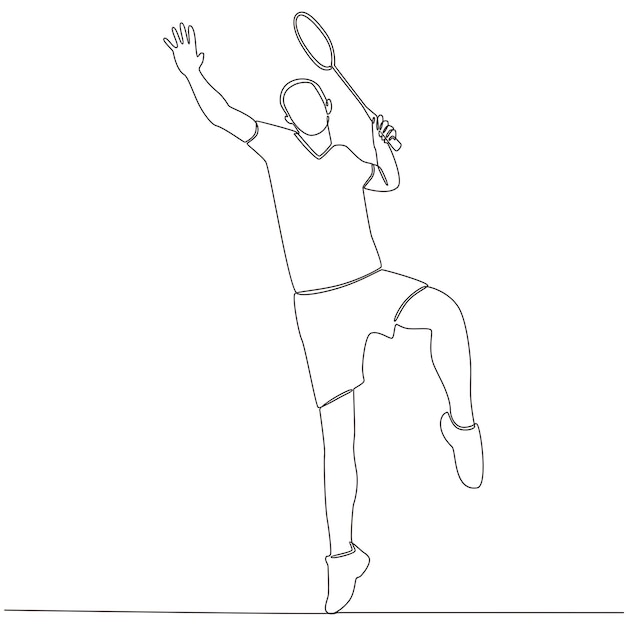 Badminton Player Continuous Line Drawing Vector Line Art