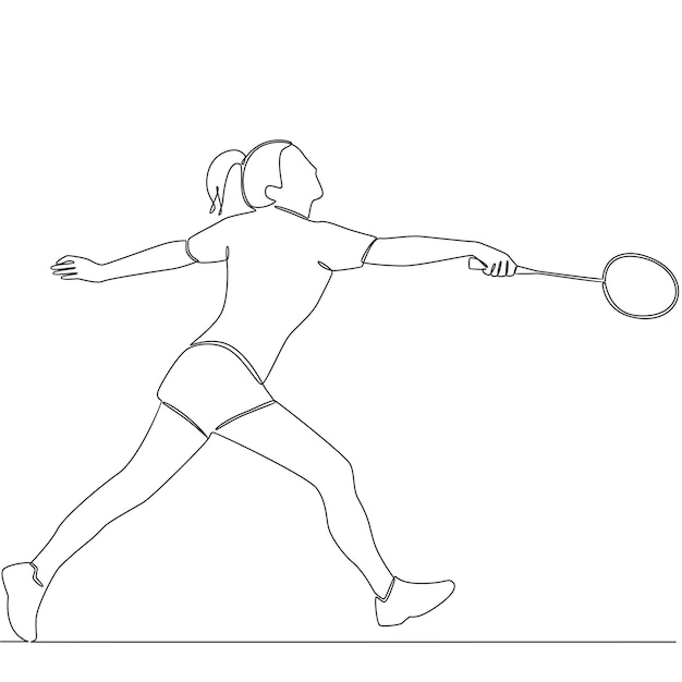 벡터 배드민턴 선수 연속 선 그리기 벡터 라인 아트