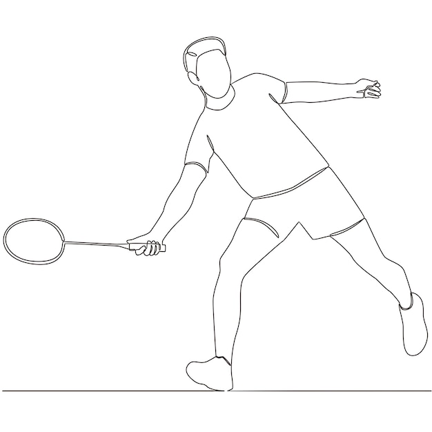 Badminton Player Continuous Line Drawing Vector Line Art