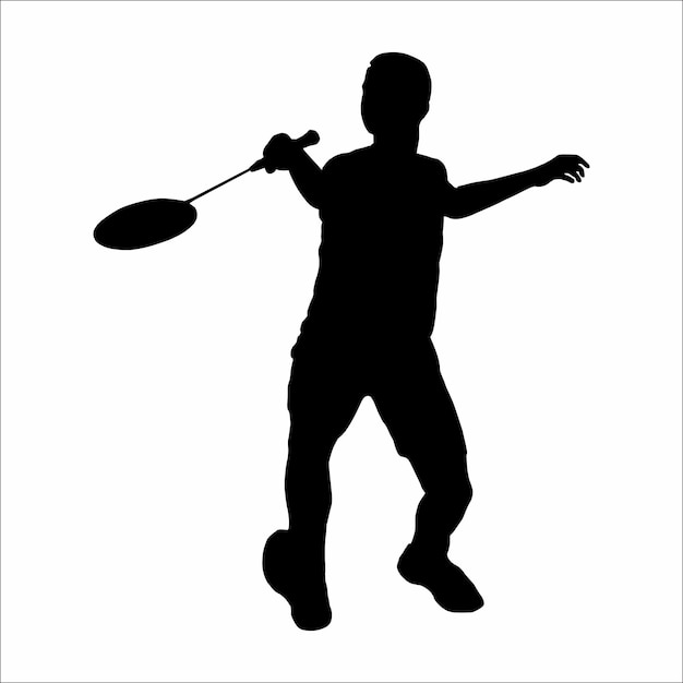 Vettore silhouette di un giocatore di badminton