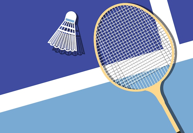 Badminton racket en shuttlecock ligt op badminton court uitzicht van boven sport poster vector
