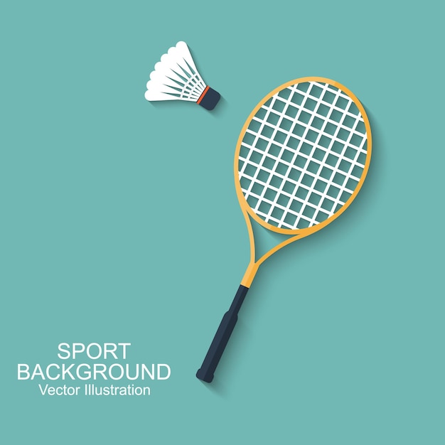 Racchetta da badminton e volani icona in design piatto con ombra sport sfondo illustrazione vettoriale...