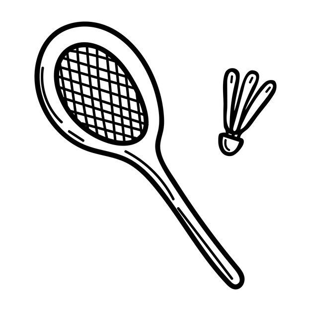 Badminton racket with shuttlecock sketch Outdoor games Hand drawn doodle illustration