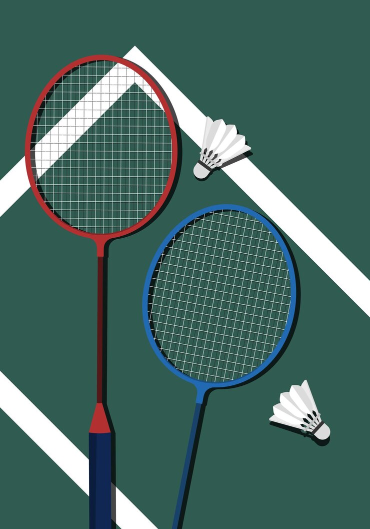Vector badminton rackets and shuttlecocks on white line vector illustration badminton on the court