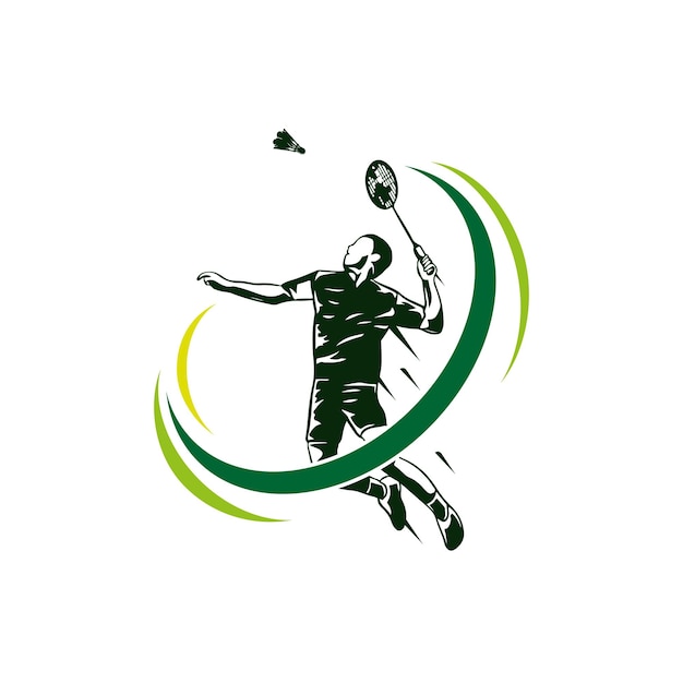 Дизайн логотипа badminton smash. современный страстный бадминтонист в действии шаблон дизайна логотипа